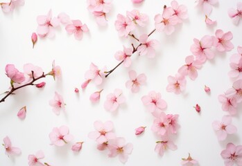 Exquisite Pink Petals Descending: A Pure White Background's Aesthetic Transformation! Generative AI