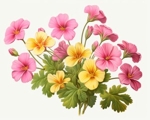 Obraz premium Unveiling the Beauty: Vibrant Pink Geraniums with Exquisite Yellow Tips - A Delight for Nature Lovers! Generative AI