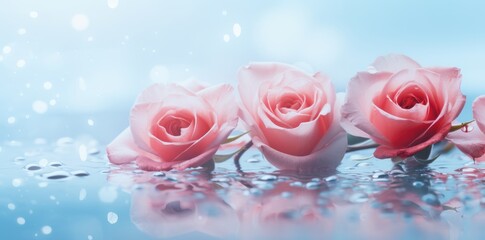 Enchanting Display of Pink Roses Set Against a Stunning Blue Background Generative AI