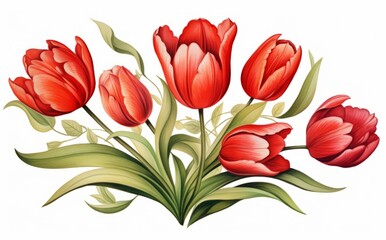 Stunning Beauty: Red Tulip Flowers Against a Crisp White Background Generative AI