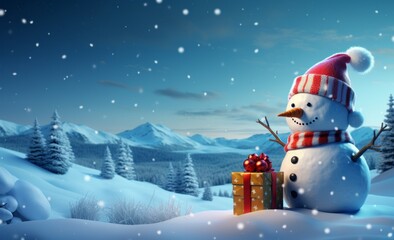 Unwrap the Magic of Winter: Mesmerizing Snowman Holding a Gift Under a Spectacular Sky Generative AI