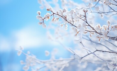 Majestic Snow-Laden Branches Dancing Against a Crisp Blue Sky Generative AI
