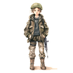 Obraz premium Cute Man Hunting Watercolor Clipart Illustration