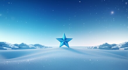 Experience the Magical Snowy Christmas: Exclusive Glimpse of a Sparkling Star Decoration on Blue Night Generative AI
