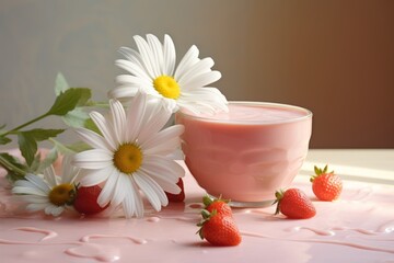 Obraz na płótnie Canvas Unveiling Delight: A Fusion of Strawberry Yogurt and Daisy in Artistic Style Generative AI