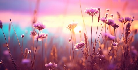 Obraz na płótnie Canvas Enchanting Wildflower Meadow at Sunset: A Vivid Display of Nature's Beauty Generative AI