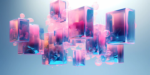 A 3d cube with pink and blue liquids