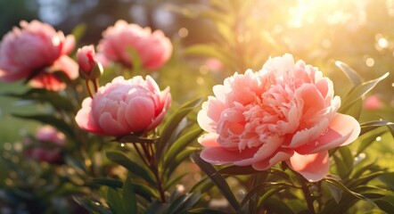Obraz premium Experience the Blossoming Magic: Stunning Peonies in the Park Generative AI