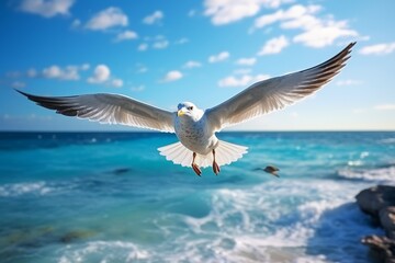 Breathtaking Moment: The Majestic Seagull Soaring Over Endless Ocean Generative AI