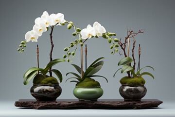 Discover the Exquisite Elegance: Trio of Potted Orchids Styling a Table! Generative AI