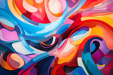 Abstract scult painting with colorful abstract shapes - obrazy, fototapety, plakaty