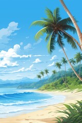 Fototapeta premium Uncover Paradise: Unique Vector Illustration of a Breathtaking Tropical Beach! Generative AI