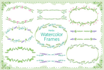 Obraz premium アロマに使われるハーブ・植物のイラスト・フレーム。水彩風ベクター素材