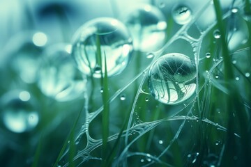 Captivating Dew Drops on Grass: A Majestic Symphony of Nature Generative AI