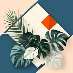 Collection of tropical leavesfoliage plant in blue Created by AI tool . AI photo