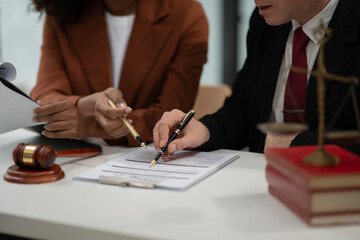 Obraz premium Judge gavel with Justice lawyers having team Concepts of Law and Legal services