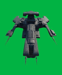 Spaceship Command Vessel on Green Screen Background - Top View, 3d digitally rendered science fiction illustration