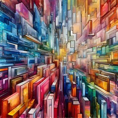 Abstract colorful cube and rectangles background. Computer generated illustration. 3D rendering.
