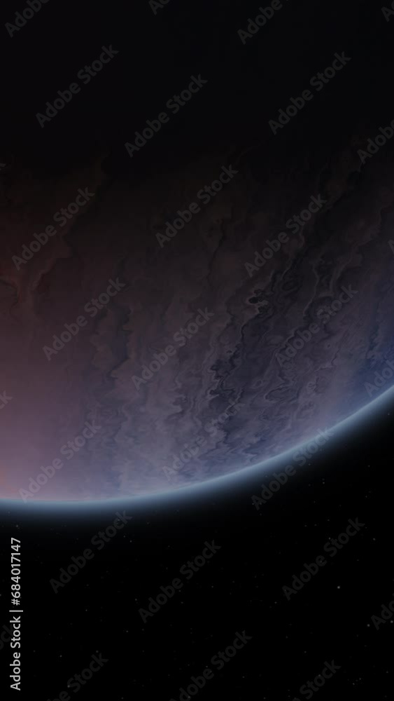 Wall mural giant gas planet in deep dark outer space. 3d animation and artistic concept of big jupiter-like ali