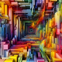 Abstract colorful cube and rectangles background. Computer generated illustration. 3D rendering.
