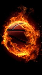 Basketball ball in flames and lights with world spheres against black background. Vector illustration.
