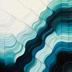 a stained glass of an ocean wave with blue color