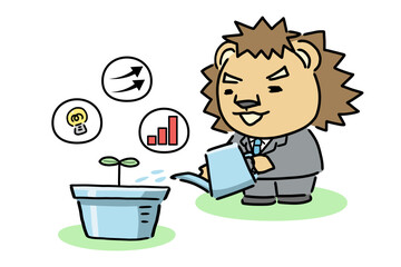ビジネスマンの成長のイメージ、動物のキャラクター