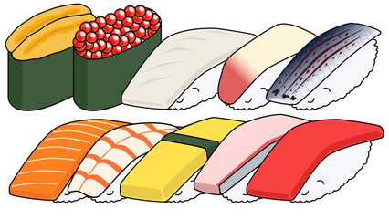 寿司 10貫盛り 盛り合わせ 日本 イラスト