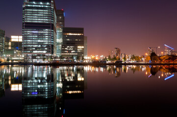 Modern apartments and office buildings in a financial district of London, Canary Wharf