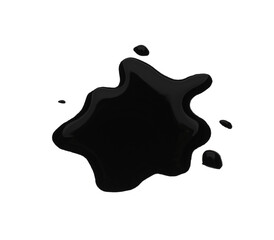 Blots of black liquid on white background, top view