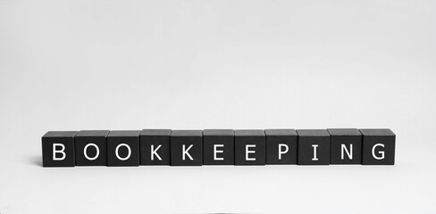 Word Bookkeeping made with black cubes on white background
