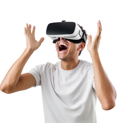 People wear virtual reality headset in transparent background