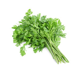Heap of chopped parsley leaves isolated on white