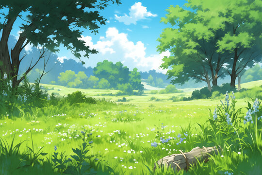 爽やかな朝の草原背景