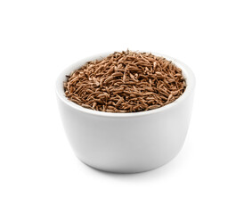 Bowl of aromatic caraway (Persian cumin) seeds isolated on white