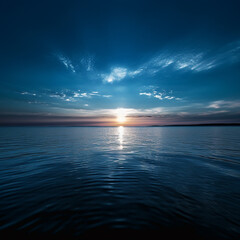 Obraz premium Over sea horizon, in the style of sparkling water reflections, light gold and dark blue