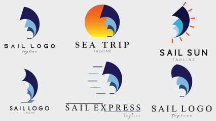 Obraz premium collection blue sailing boat logo set vector illustration design