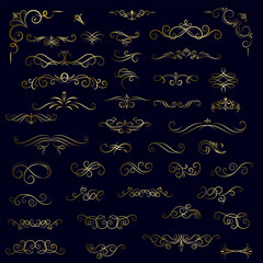 Golden vintage floral elements art deco style decoration. Vector graphic elements for design vector elements. Swirl elements decorative illustration. 