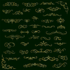 Golden vintage floral elements art deco style decoration. Vector graphic elements for design vector elements. Swirl elements decorative illustration. 