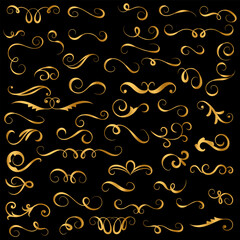 Golden vintage floral elements art deco style decoration. Vector graphic elements for design vector elements. Swirl elements decorative illustration. 