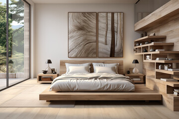 Serenity in Simplicity Minimal Muji-Style Bedroom Retreat. created with Generative AI