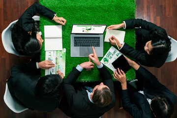 Panorama top view of business people planning business marketing with environmental responsibility...