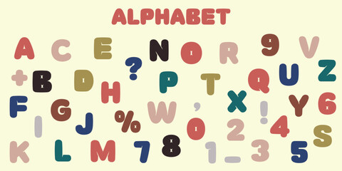 English alphabet and figures on beige background