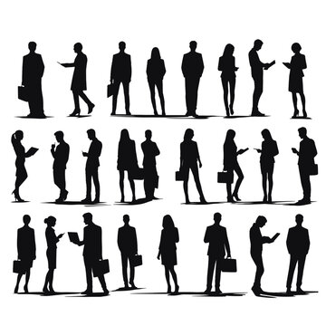 Silhouettes of people working group of business people standing vector with no background