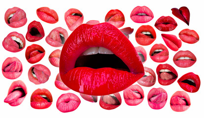 Lips and mouth. Open sexy mouth. Red lip background. Female lips.