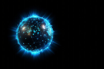 a globe with blue Internet connected on a black background