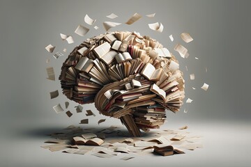 Educational Poster Material, A Brain Made of Books Representing Learning, Intellectual Development, classroom education - obrazy, fototapety, plakaty