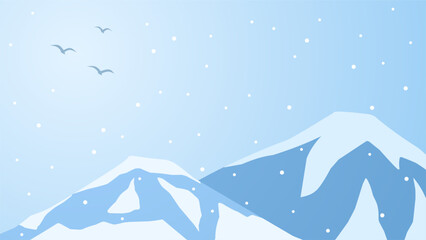 Snowy mountain landscape vector illustration. Scenery of snow covered mountain in winter season. Winter mountain panorama for background, wallpaper or illustration