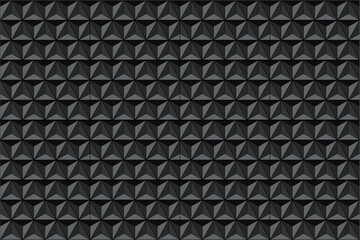 black texture. Triangle or pyramid black shapes. Polygonal tiles seamless background