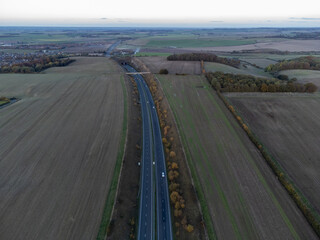 Highway Leading to Tunnel Surrounded by Fields, View from 120 Meters